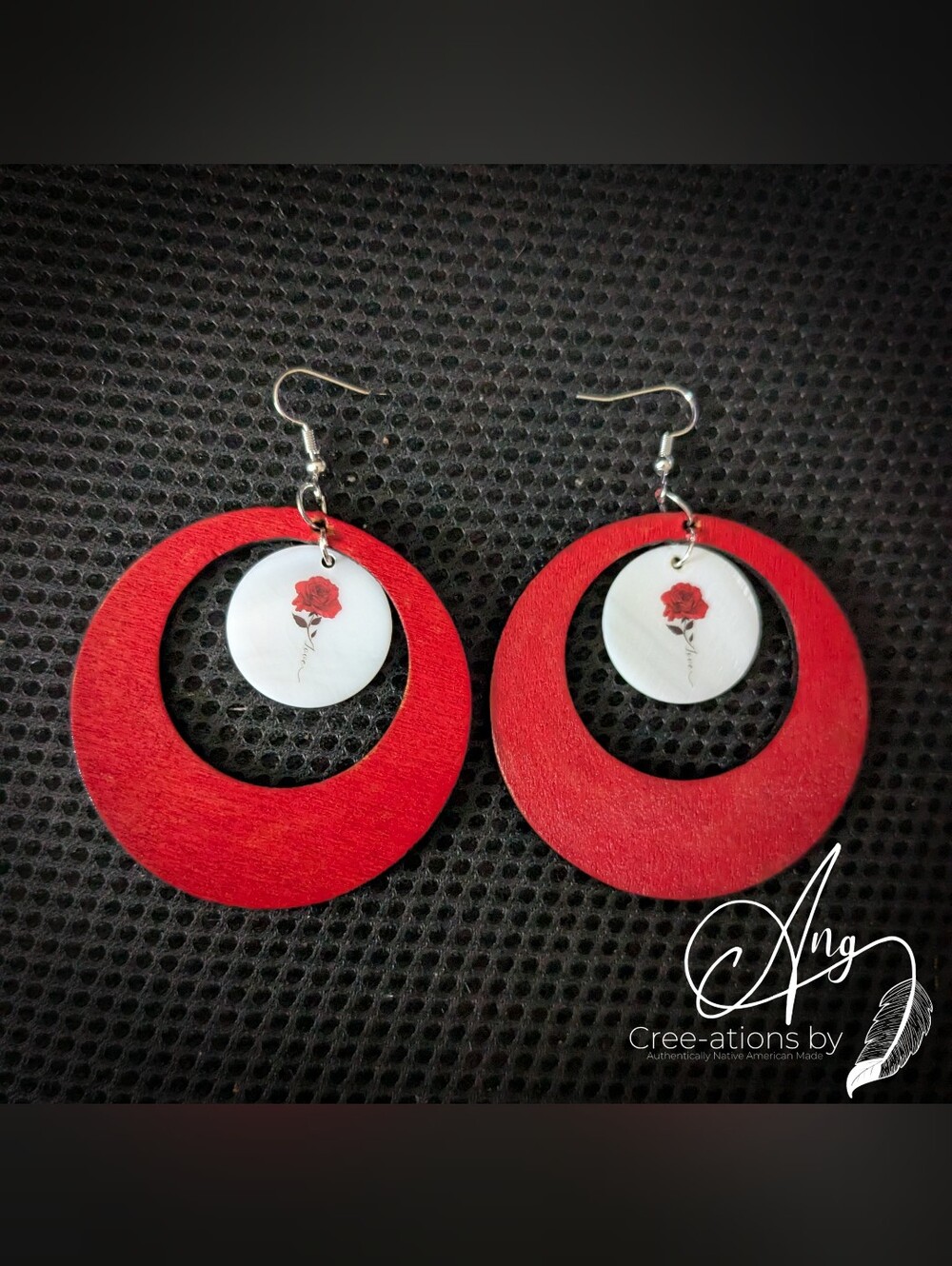 Red Rose Love  Shell Wooden Hoop Earrings 🌹 Women Jewelry